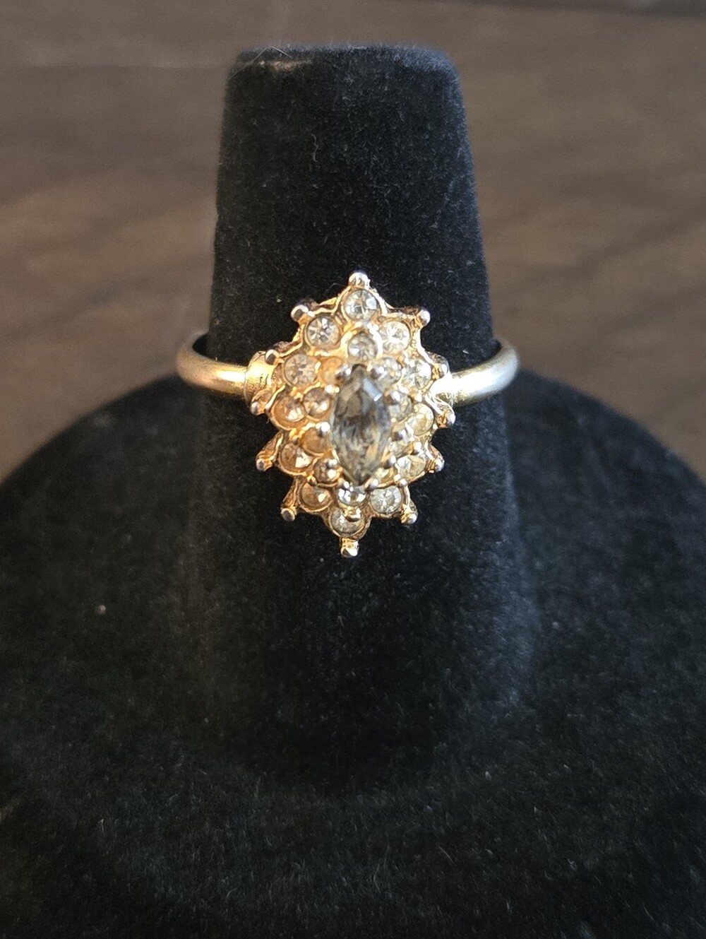 VTG 1970s 14K HGE Gold Tone Metal Faux Amethyst Diamond Marquise Halo Ring 6.5